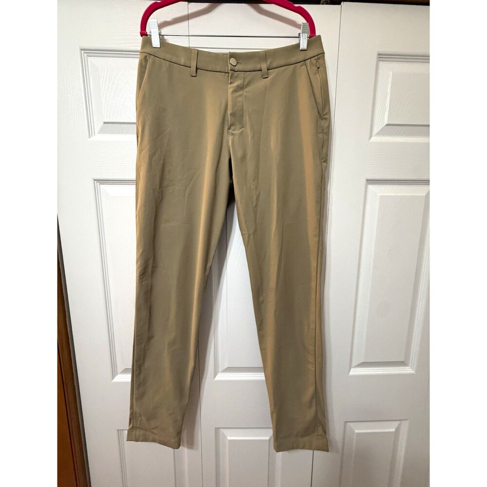 Lululemon Beige Twill Polyester Slim Tapered Chino Pants w/ Pockets 33"